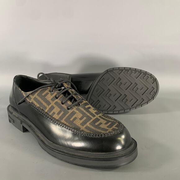 FENDI Size 10 Black Brown Monogram Leather Lace Up Shoes main image 6